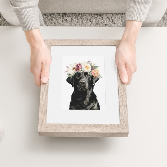 Watercolor Labrador Retriever with Flower Crown Portrait Wall Art Print Unframed - Picture 6 of 7